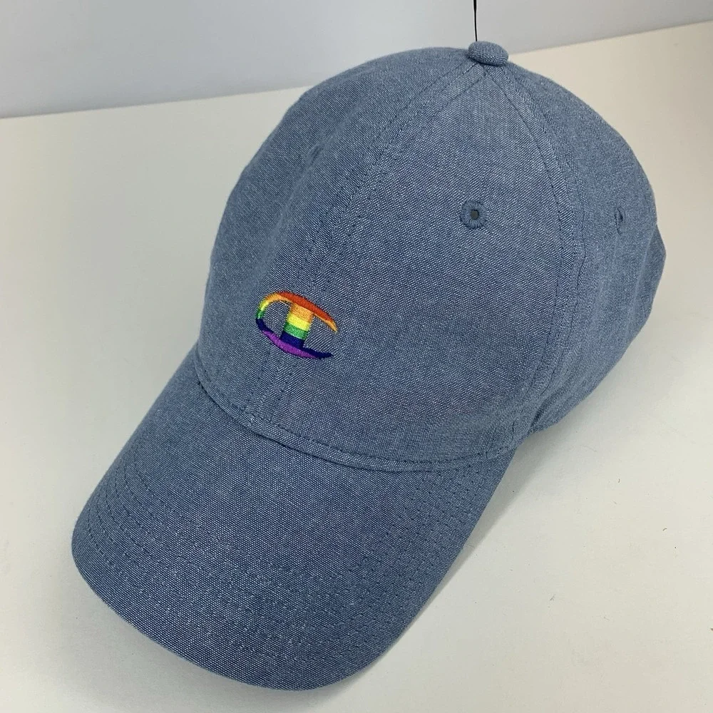 Champion Rainbow Colors Logo Hat Blue Adjustable Strap Baseball Cap